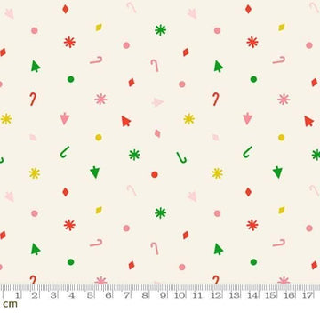 Image of Merry Happy Christmas Confetti Multi quilting cotton fabric by Kimberly Kight of Ruby Star Society for Moda Fabrics. Features christmas silhouettes on a cream background. Cute Little Fabric Shop.