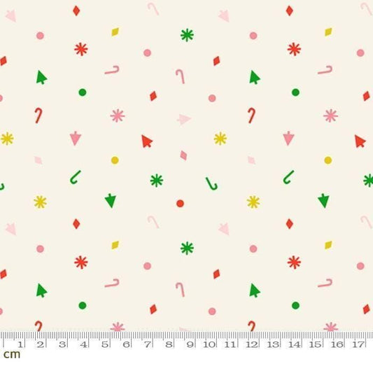 Image of Merry Happy Christmas Confetti Multi quilting cotton fabric by Kimberly Kight of Ruby Star Society for Moda Fabrics. Features christmas silhouettes on a cream background. Cute Little Fabric Shop.