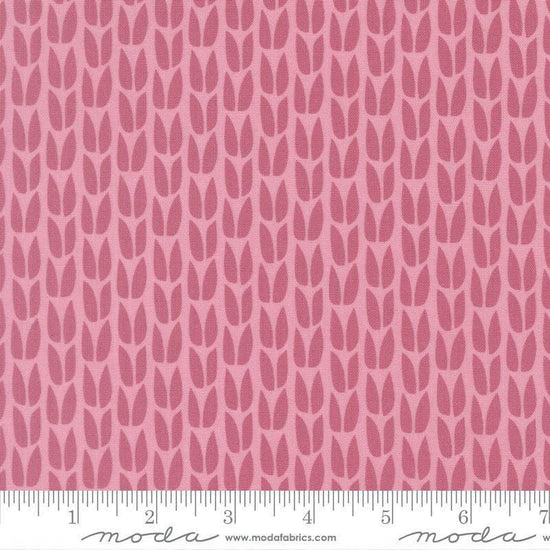 Image of Scenery Sprout Primrose quilting cotton fabric by Elizabeth Hartman for Moda Fabrics. Features leaves on a pink background. Cute Little Fabric Shop.