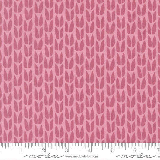 Image of Scenery Sprout Primrose quilting cotton fabric by Elizabeth Hartman for Moda Fabrics. Features leaves on a pink background. Cute Little Fabric Shop.
