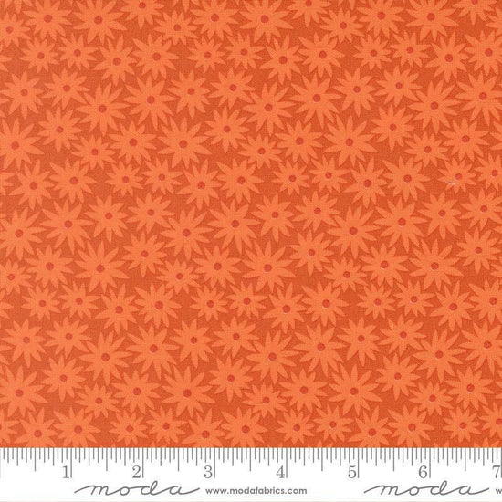 Image of Scenery Sedum Yam quilting cotton fabric by Elizabeth Hartman for Moda Fabrics. Features flowers on an orange background. Cute Little Fabric Shop.