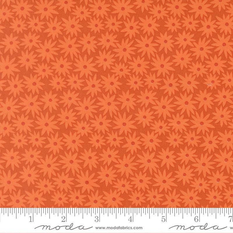 Image of Scenery Sedum Yam quilting cotton fabric by Elizabeth Hartman for Moda Fabrics. Features flowers on an orange background. Cute Little Fabric Shop.