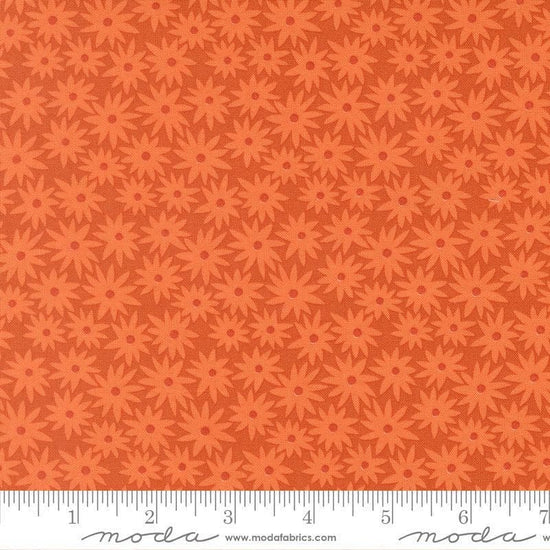 Image of Scenery Sedum Yam quilting cotton fabric by Elizabeth Hartman for Moda Fabrics. Features flowers on an orange background. Cute Little Fabric Shop.
