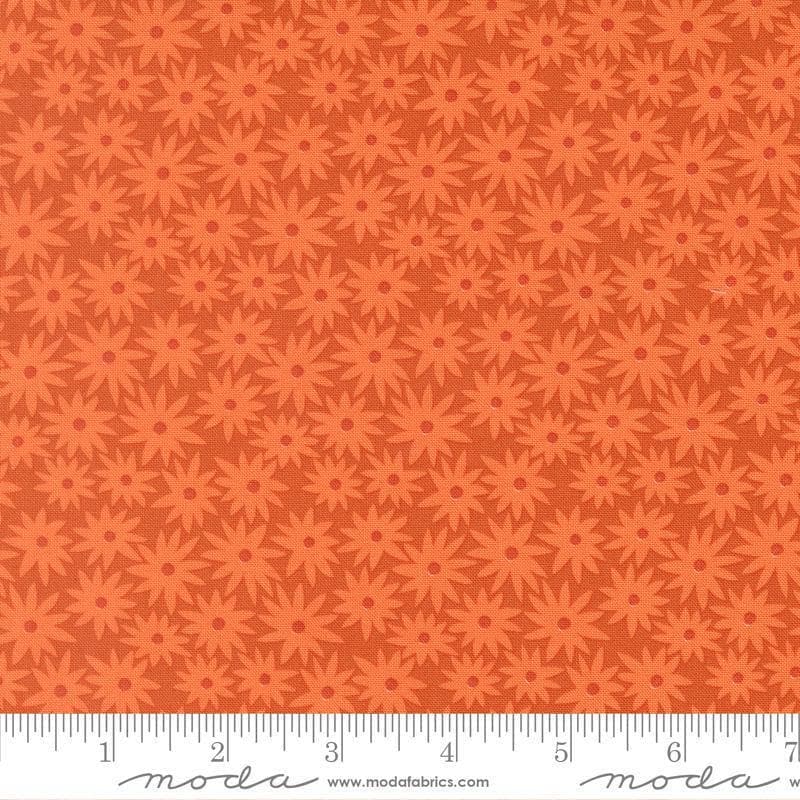 Image of Scenery Sedum Yam quilting cotton fabric by Elizabeth Hartman for Moda Fabrics. Features flowers on an orange background. Cute Little Fabric Shop.