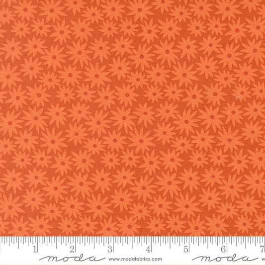 Image of Scenery Sedum Yam quilting cotton fabric by Elizabeth Hartman for Moda Fabrics. Features flowers on an orange background. Cute Little Fabric Shop.