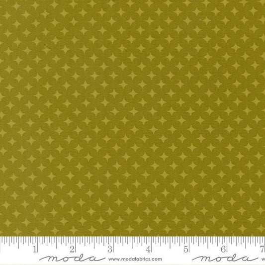 Image of Scenery Diamonds Kelp quilting cotton fabric by Elizabeth Hartman for Moda Fabrics. Features a geometric pattern on a green background. Cute Little Fabric Shop.