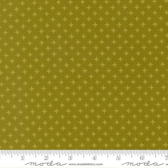 Image of Scenery Diamonds Kelp quilting cotton fabric by Elizabeth Hartman for Moda Fabrics. Features a geometric pattern on a green background. Cute Little Fabric Shop.