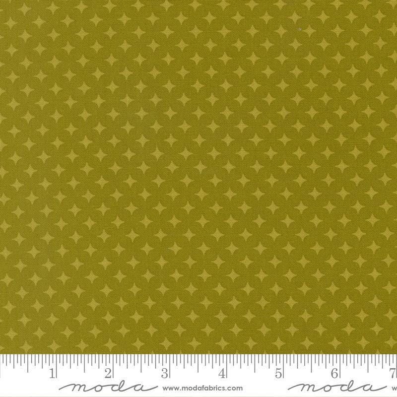 Image of Scenery Diamonds Kelp quilting cotton fabric by Elizabeth Hartman for Moda Fabrics. Features a geometric pattern on a green background. Cute Little Fabric Shop.