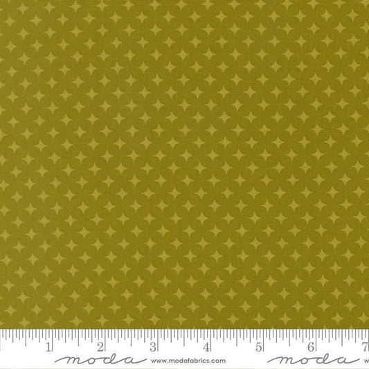 Image of Scenery Diamonds Kelp quilting cotton fabric by Elizabeth Hartman for Moda Fabrics. Features a geometric pattern on a green background. Cute Little Fabric Shop.