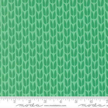 Image of Scenery Sprout Spearmint quilting cotton fabric by Elizabeth Hartman for Moda Fabrics. Features leaves on a green background. Cute Little Fabric Shop.