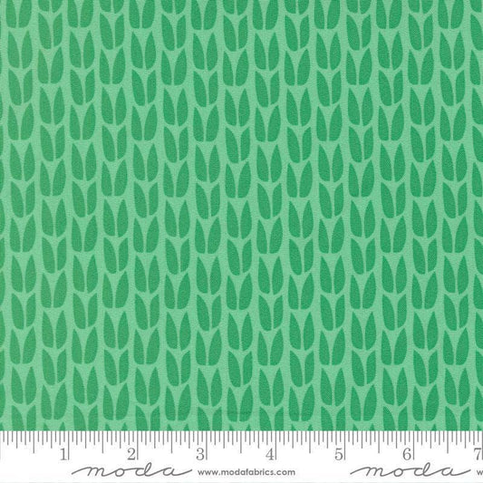 Image of Scenery Sprout Spearmint quilting cotton fabric by Elizabeth Hartman for Moda Fabrics. Features leaves on a green background. Cute Little Fabric Shop.