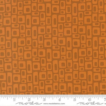 Image of Scenery Marshmallow Rusty quilting cotton fabric by Elizabeth Hartman for Moda Fabrics. Features a geometric pattern on a brown background. Cute Little Fabric Shop.