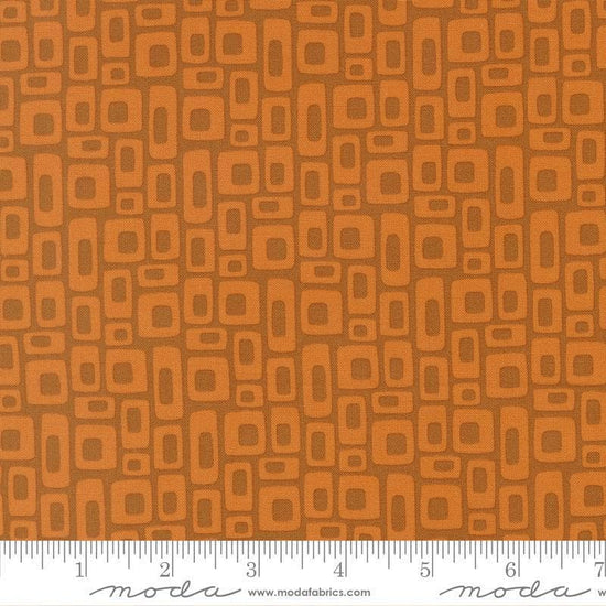 Image of Scenery Marshmallow Rusty quilting cotton fabric by Elizabeth Hartman for Moda Fabrics. Features a geometric pattern on a brown background. Cute Little Fabric Shop.