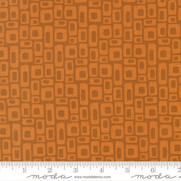 Image of Scenery Marshmallow Rusty quilting cotton fabric by Elizabeth Hartman for Moda Fabrics. Features a geometric pattern on a brown background. Cute Little Fabric Shop.