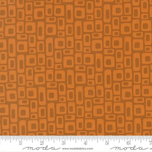 Image of Scenery Marshmallow Rusty quilting cotton fabric by Elizabeth Hartman for Moda Fabrics. Features a geometric pattern on a brown background. Cute Little Fabric Shop.