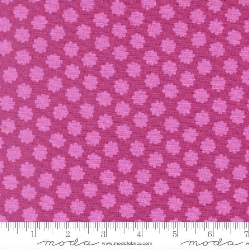 Image of Scenery Puffball Passion Fruit quilting cotton fabric by Elizabeth Hartman for Moda Fabrics. Features a geometric pattern on a purple background. Cute Little Fabric Shop.