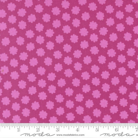 Image of Scenery Puffball Passion Fruit quilting cotton fabric by Elizabeth Hartman for Moda Fabrics. Features a geometric pattern on a purple background. Cute Little Fabric Shop.