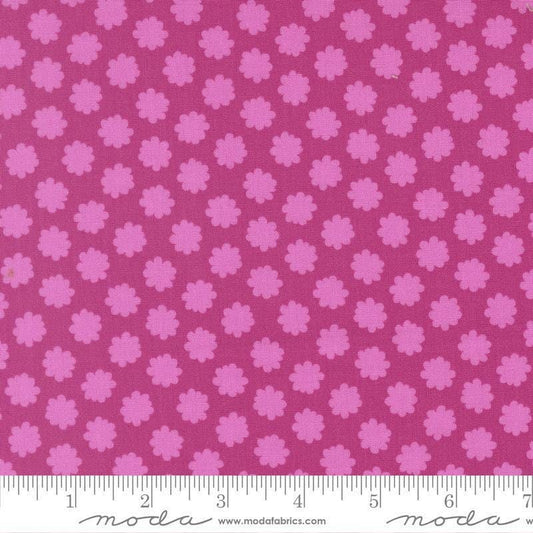 Image of Scenery Puffball Passion Fruit quilting cotton fabric by Elizabeth Hartman for Moda Fabrics. Features a geometric pattern on a purple background. Cute Little Fabric Shop.