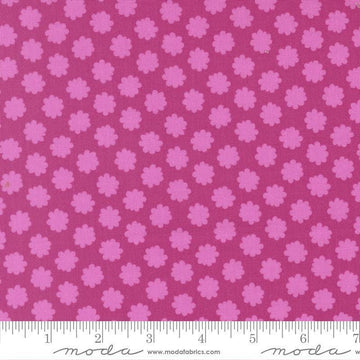 Image of Scenery Puffball Passion Fruit quilting cotton fabric by Elizabeth Hartman for Moda Fabrics. Features a geometric pattern on a purple background. Cute Little Fabric Shop.