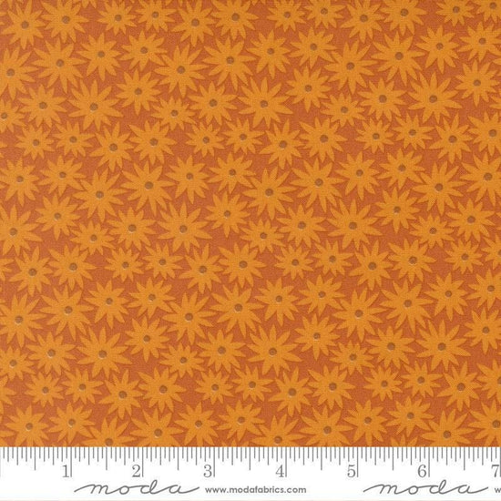 Image of Scenery Sedum Rusty quilting cotton fabric by Elizabeth Hartman for Moda Fabrics. Features flowers on a brown background. Cute Little Fabric Shop.