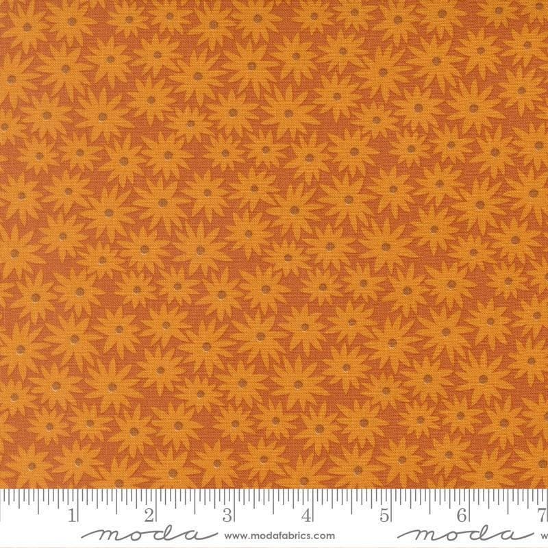 Image of Scenery Sedum Rusty quilting cotton fabric by Elizabeth Hartman for Moda Fabrics. Features flowers on a brown background. Cute Little Fabric Shop.