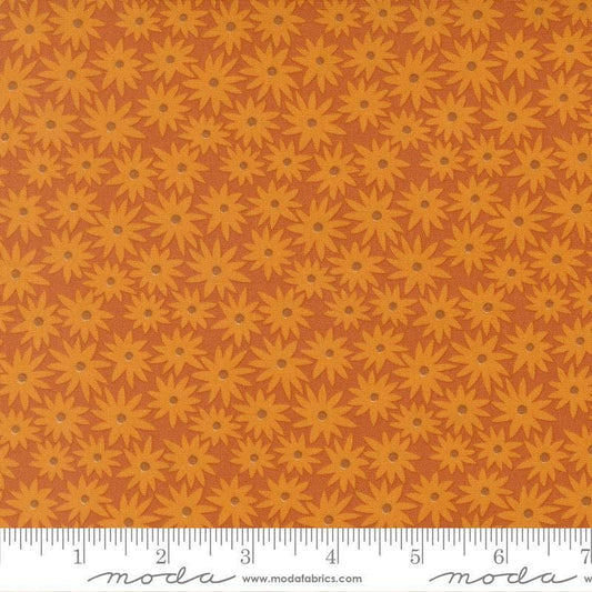 Image of Scenery Sedum Rusty quilting cotton fabric by Elizabeth Hartman for Moda Fabrics. Features flowers on a brown background. Cute Little Fabric Shop.