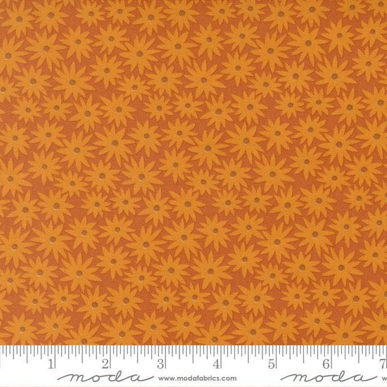 Image of Scenery Sedum Rusty quilting cotton fabric by Elizabeth Hartman for Moda Fabrics. Features flowers on a brown background. Cute Little Fabric Shop.