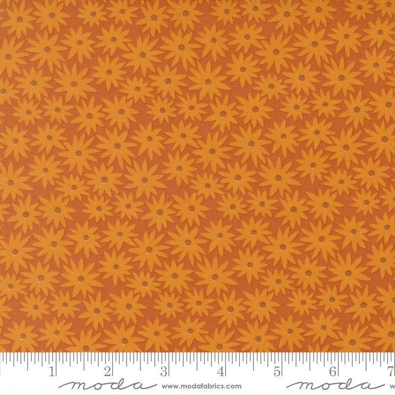 Image of Scenery Sedum Rusty quilting cotton fabric by Elizabeth Hartman for Moda Fabrics. Features flowers on a brown background. Cute Little Fabric Shop.