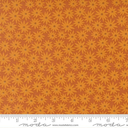 Image of Scenery Sedum Rusty quilting cotton fabric by Elizabeth Hartman for Moda Fabrics. Features flowers on a brown background. Cute Little Fabric Shop.