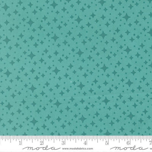 Image of Scenery Starlight Poolside quilting cotton fabric by Elizabeth Hartman for Moda Fabrics. Features stars on a blue background. Cute Little Fabric Shop.