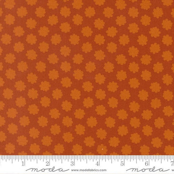 Image of Scenery Puffball Spice quilting cotton fabric by Elizabeth Hartman for Moda Fabrics. Features a geometric pattern on an orange background. Cute Little Fabric Shop.