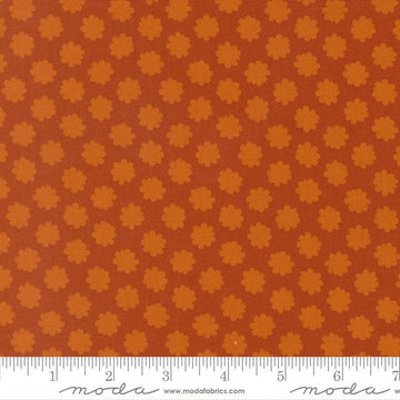 Image of Scenery Puffball Spice quilting cotton fabric by Elizabeth Hartman for Moda Fabrics. Features a geometric pattern on an orange background. Cute Little Fabric Shop.