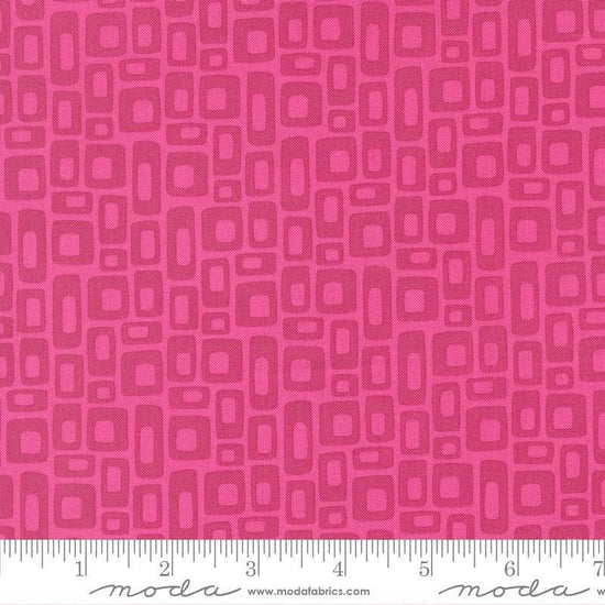 Image of Scenery Marshmallow Fuchsia quilting cotton fabric by Elizabeth Hartman for Moda Fabrics. Features a geometric pattern on a pink background. Cute Little Fabric Shop.