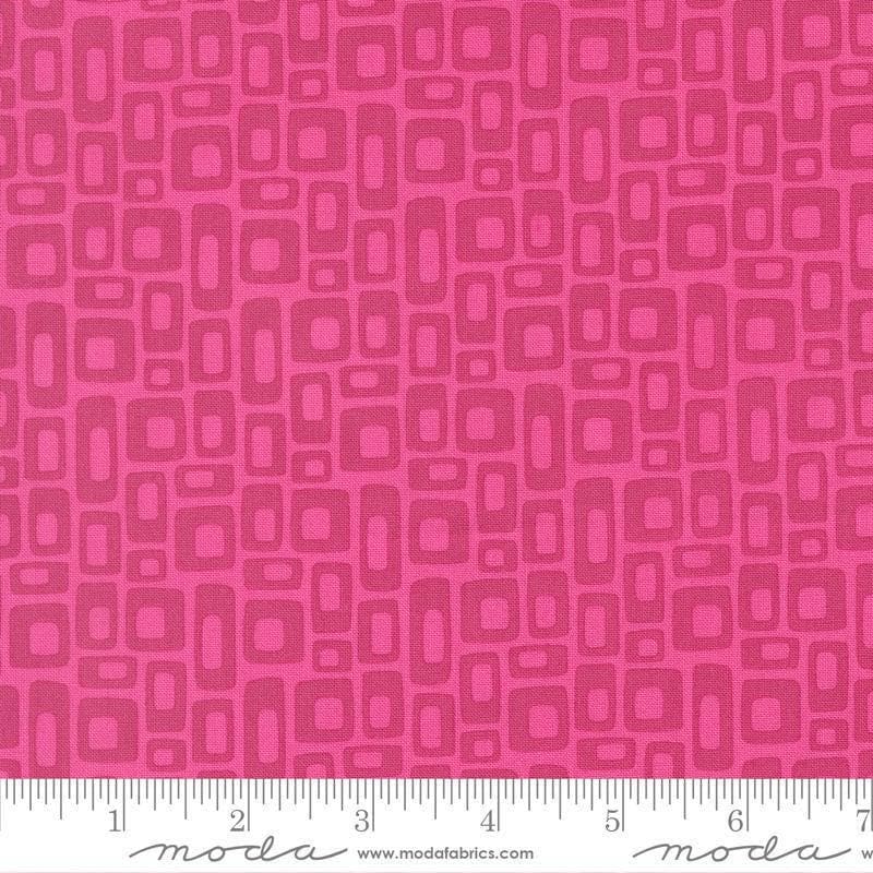 Image of Scenery Marshmallow Fuchsia quilting cotton fabric by Elizabeth Hartman for Moda Fabrics. Features a geometric pattern on a pink background. Cute Little Fabric Shop.