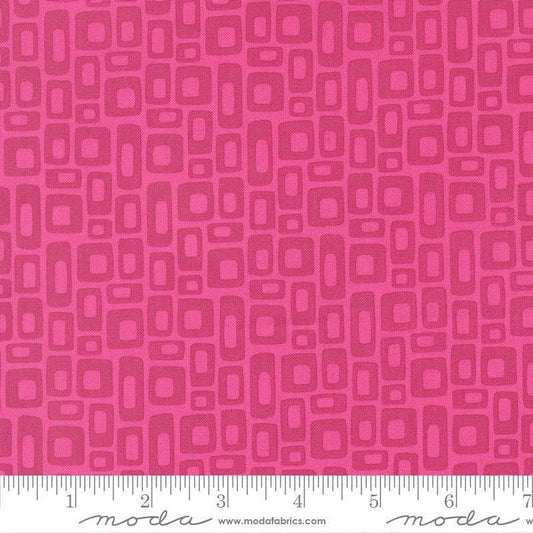 Image of Scenery Marshmallow Fuchsia quilting cotton fabric by Elizabeth Hartman for Moda Fabrics. Features a geometric pattern on a pink background. Cute Little Fabric Shop.