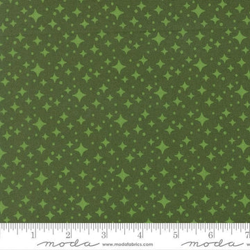 Image of Scenery Starlight Cypress quilting cotton fabric by Elizabeth Hartman for Moda Fabrics. Features stars on a green background. Cute Little Fabric Shop.