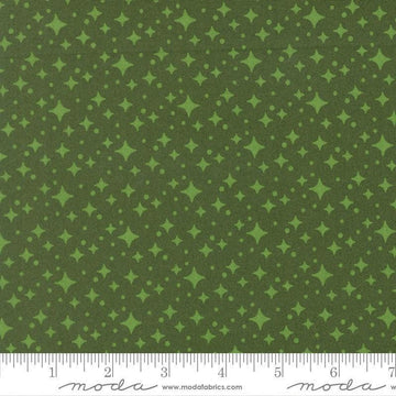 Image of Scenery Starlight Cypress quilting cotton fabric by Elizabeth Hartman for Moda Fabrics. Features stars on a green background. Cute Little Fabric Shop.
