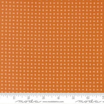 Image of Scenery Spool Pumpkin quilting cotton fabric by Elizabeth Hartman for Moda Fabrics. Features a geometric pattern on an orange background. Cute Little Fabric Shop.