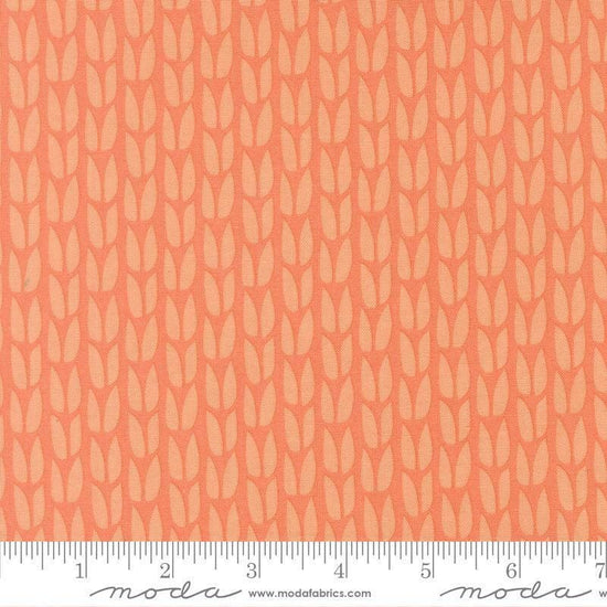 Image of Scenery Sprout Coral quilting cotton fabric by Elizabeth Hartman for Moda Fabrics. Features leaves on an orange background. Cute Little Fabric Shop.