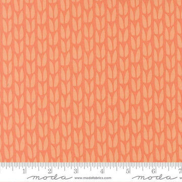 Image of Scenery Sprout Coral quilting cotton fabric by Elizabeth Hartman for Moda Fabrics. Features leaves on an orange background. Cute Little Fabric Shop.