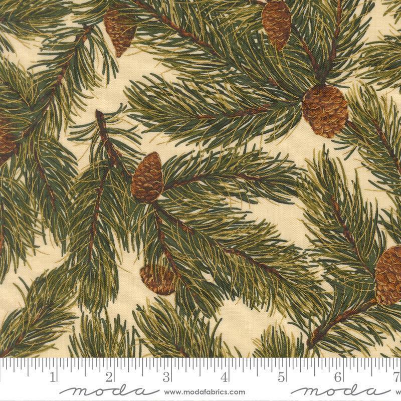 Image of Merry Manor 2025 Pine Cream quilting cotton fabric by Moda for Moda Fabrics. Features pine needles on a cream background. Cute Little Fabric Shop.