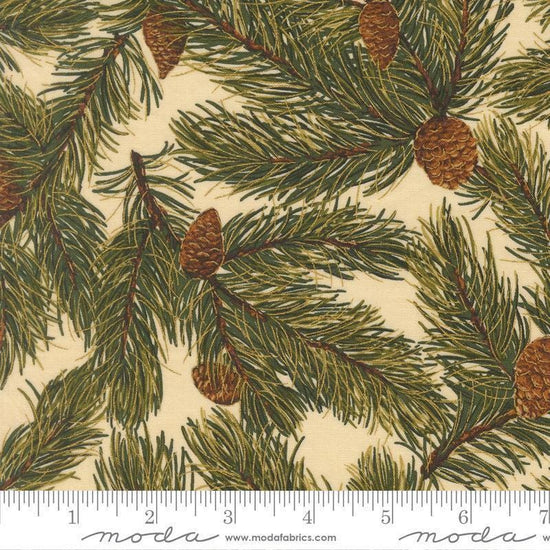 Image of Merry Manor 2025 Pine Cream quilting cotton fabric by Moda for Moda Fabrics. Features pine needles on a cream background. Cute Little Fabric Shop.