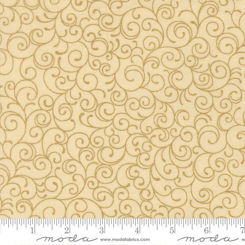 Image of Merry Manor 2025 Swirl Cream quilting cotton fabric by Moda for Moda Fabrics. Features swirls on a cream background. Cute Little Fabric Shop.