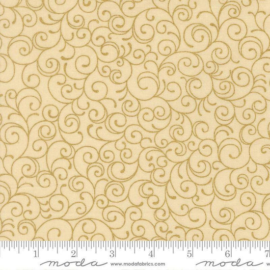 Image of Merry Manor 2025 Swirl Cream quilting cotton fabric by Moda for Moda Fabrics. Features swirls on a cream background. Cute Little Fabric Shop.