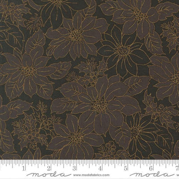 Image of Merry Manor 2025 Poinsettias Ebony quilting cotton fabric by Moda for Moda Fabrics. Features flowers on a black background. Cute Little Fabric Shop.