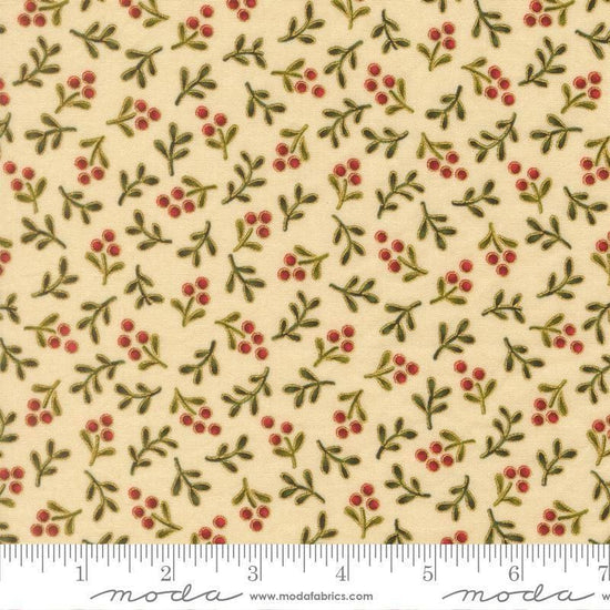 Image of Merry Manor 2025 Berry Cream quilting cotton fabric by Moda for Moda Fabrics. Features berries on a cream background. Cute Little Fabric Shop.