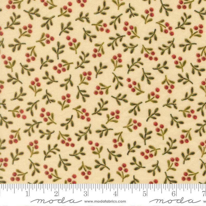 Image of Merry Manor 2025 Berry Cream quilting cotton fabric by Moda for Moda Fabrics. Features berries on a cream background. Cute Little Fabric Shop.