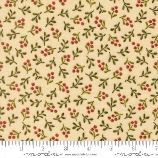 Image of Merry Manor 2025 Berry Cream quilting cotton fabric by Moda for Moda Fabrics. Features berries on a cream background. Cute Little Fabric Shop.