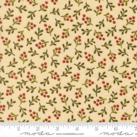 Image of Merry Manor 2025 Berry Cream quilting cotton fabric by Moda for Moda Fabrics. Features berries on a cream background. Cute Little Fabric Shop.