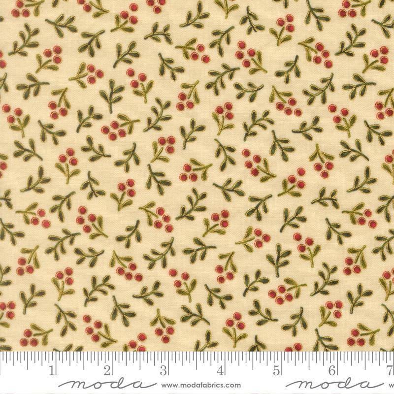 Image of Merry Manor 2025 Berry Cream quilting cotton fabric by Moda for Moda Fabrics. Features berries on a cream background. Cute Little Fabric Shop.
